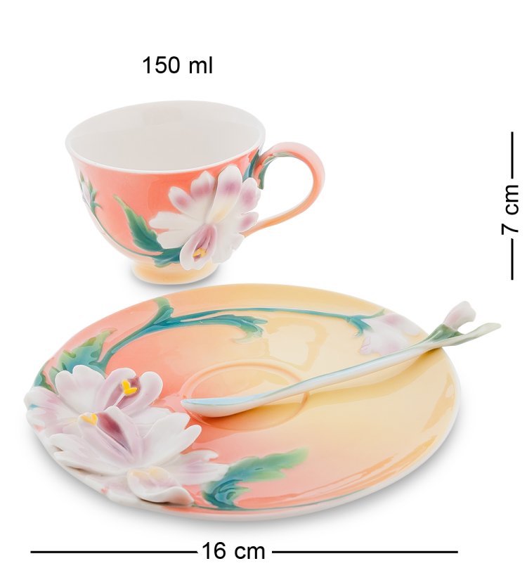 Чайная пара из фарфора с ложечкой Сальпиглоссис Pavone FM-63/ 3, фотография сбоку