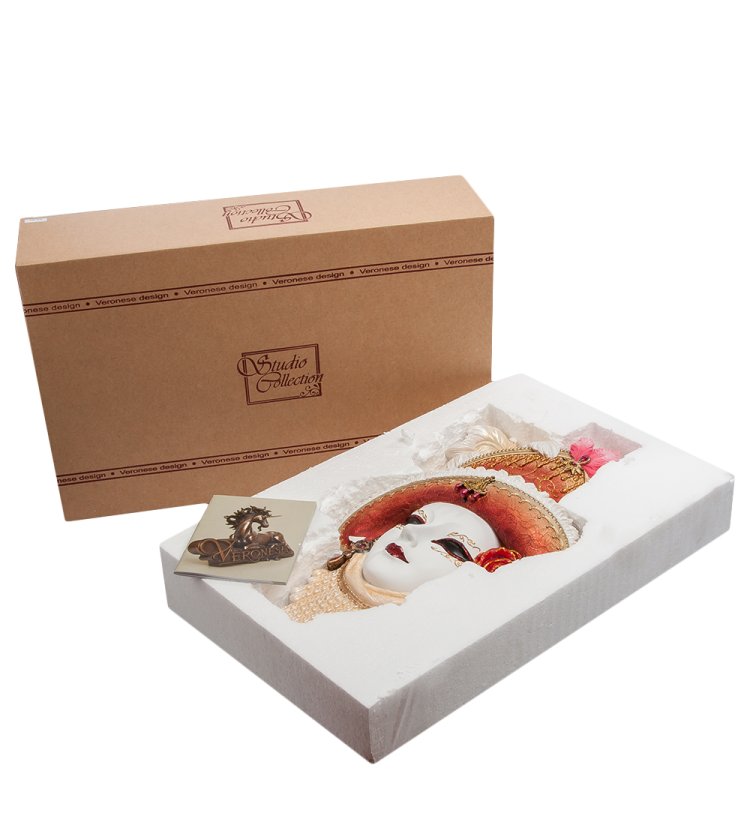 Венецианская маска Леди в шляпе - Цветок Рубин Veronese WS-367, упаковочный вид