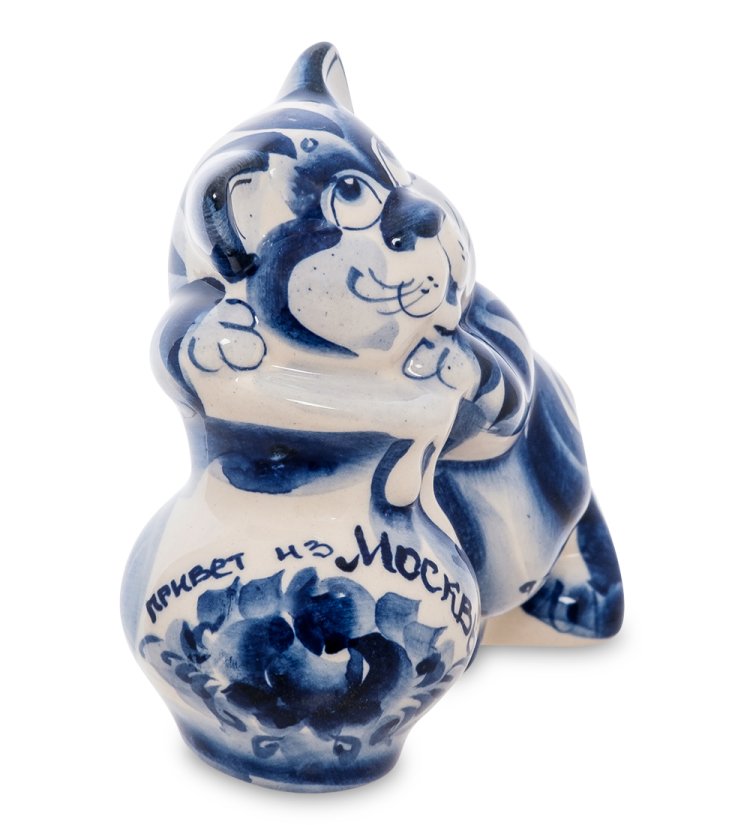 Фигурка Кот воришка Голубая гжель ГЛ-357, фотография сбоку