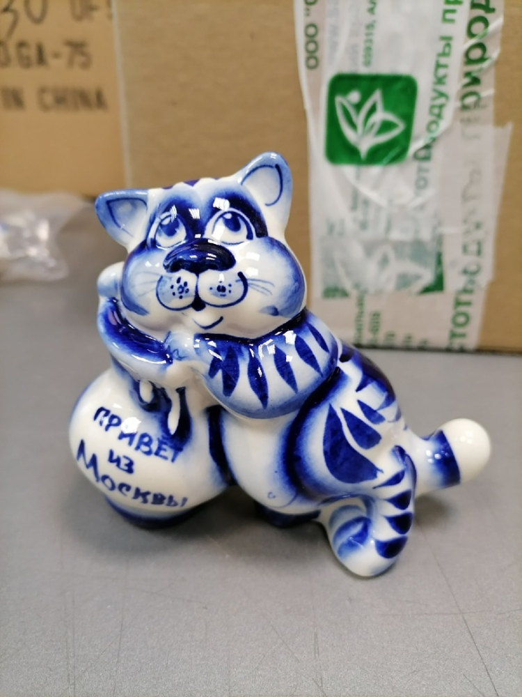 Фигурка Кот воришка Голубая гжель ГЛ-357, фото со склада вид сверху