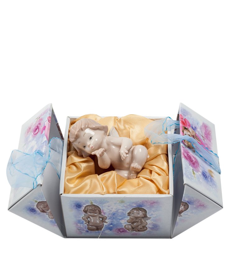 Статуэтка из фарфора Поцелуй Амурчика Pavone JP-09/ 6, фотография в упаковке