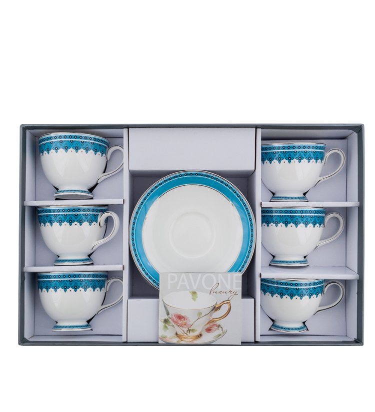 Чайный набор на 6 персон из фарфора Византия Pavone JK-190, фотография в упаковке