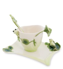 Чайная пара из фарфора с ложечкой Лягушки