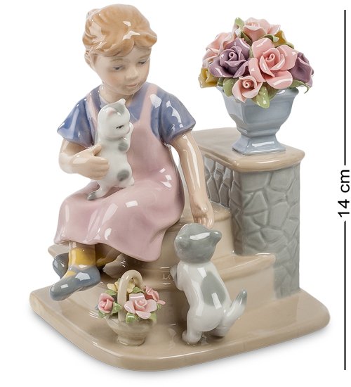 Статуэтка из керамики Девочка с котятами Pavone CMS-12/23
