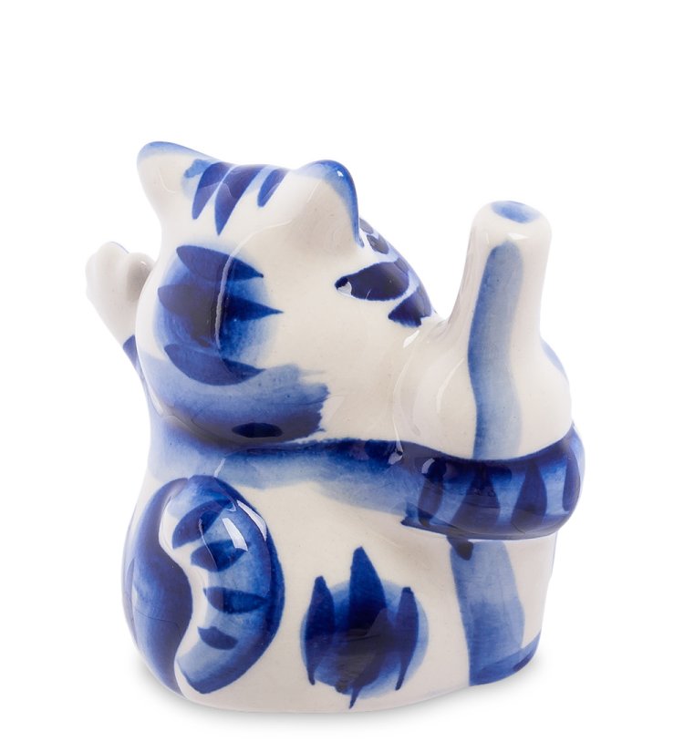 Статуэтка Кот-Кефир Голубая гжель ГЛ-359, фотография со спины
