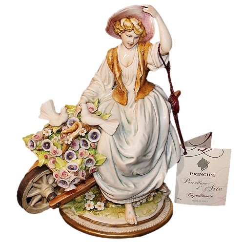 Статуэтка из фарфора Дама на тележке с цветами