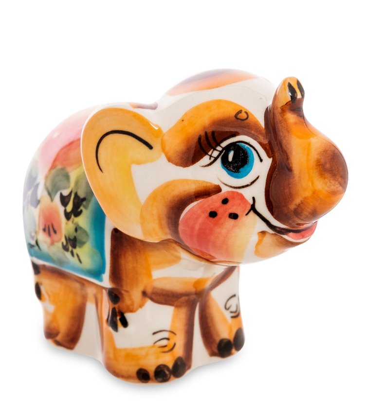 Фигурка Слон Цветная гжель ГЛ-581, фотография сбоку