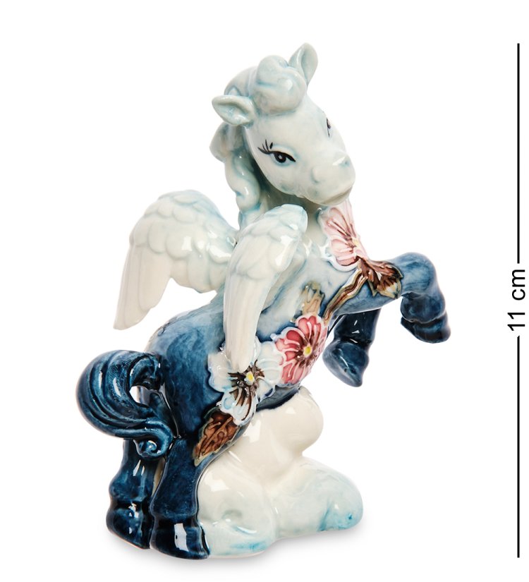Статуэтка из фарфора Синяя Лошадка-ангелочек на облачке Pavone JP-61/22, вид профиль