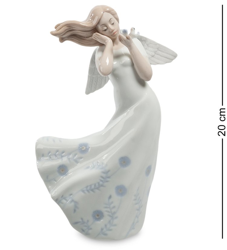Статуэтка из фарфора Ангел в голубом платье с птичкой Pavone JP-10/22
