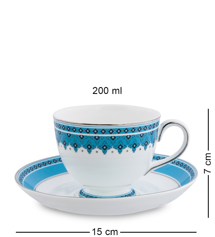 Чайный сервиз на 6 персон из фарфора Византия Pavone JK-191, фотография чашки и блюдца