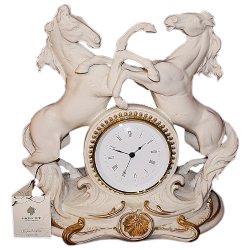 Фарфоровые Часы Кони белые