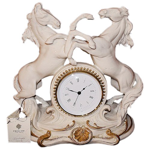 Фарфоровые Часы Кони белые