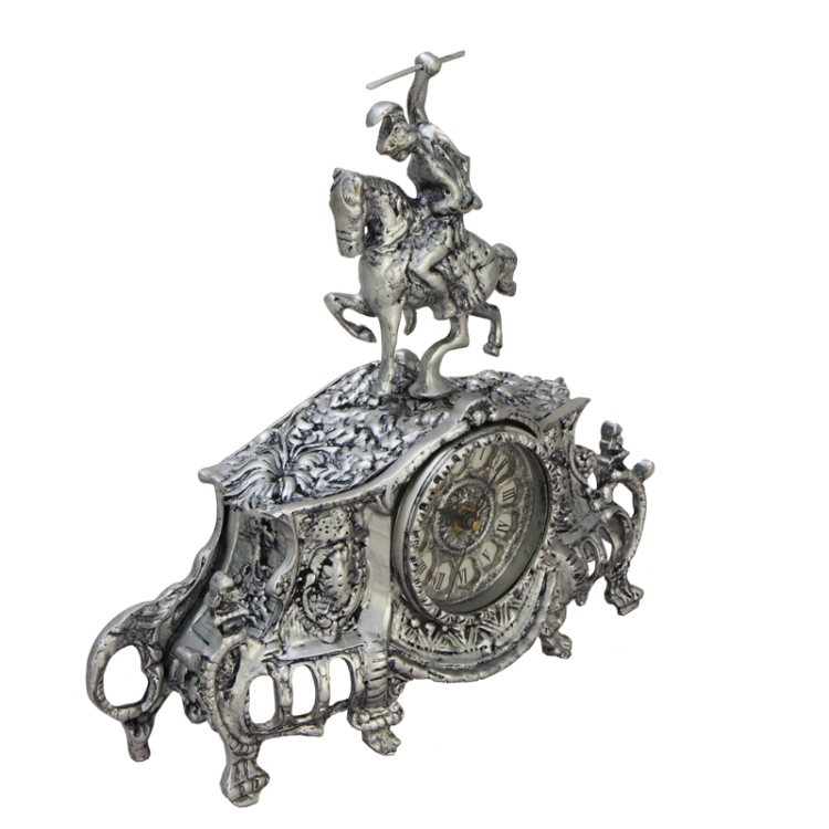 Бронзовые Каминные часы с серебряным покрытием Bello De Bronze BP-27017-S, вид со стороны