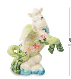 Статуэтка из фарфора Зеленая Лошадка-ангелочек на облачке