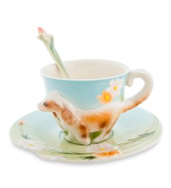 Чайная пара из фарфора с ложечкой Спаниель