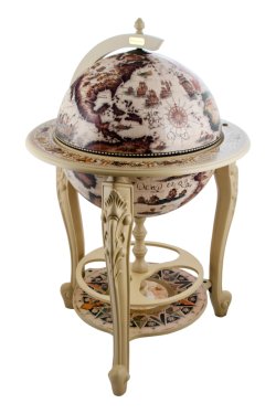 Белый глобус бар со светлой картой сфера 45 см