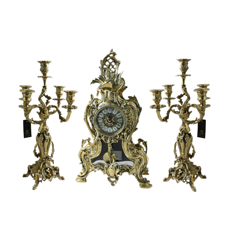 Бронзовые Каминные часы с маятником Золотая Грация Bello De Bronze BP-27022-D, полный набор коллекции