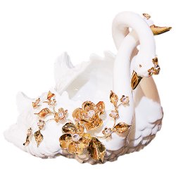 Ваза для фруктов Пара лебедей c кристаллами Swarovski