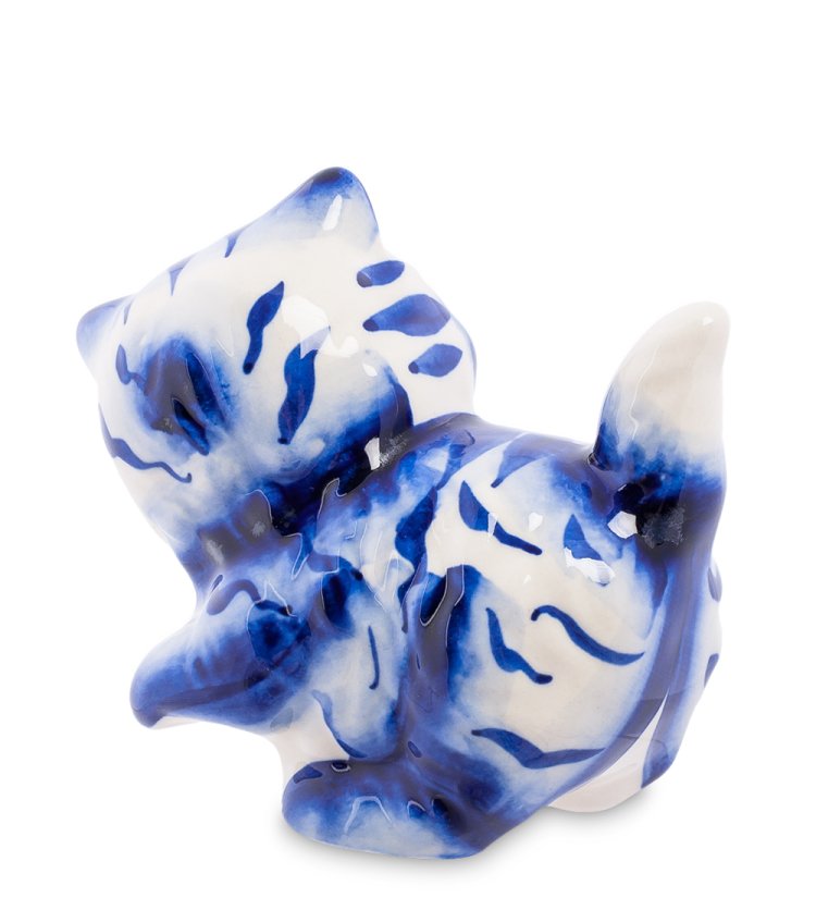 Фигурка Кот-Пушистик Голубая гжель ГЛ-363, фотография со спины