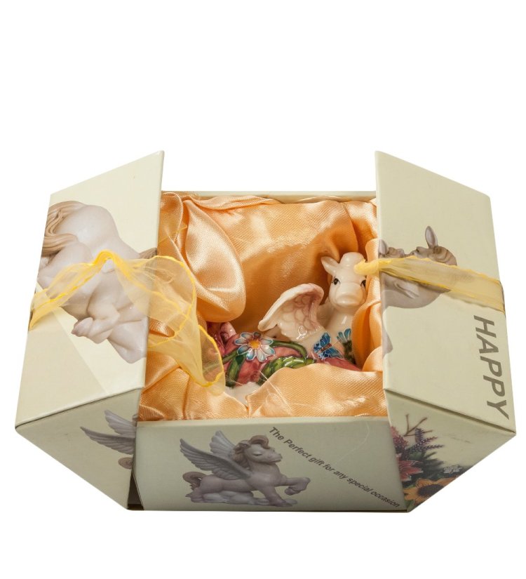 Статуэтка из фарфора Розовая Лошадка-ангелочек на облачке Pavone JP-61/25, упаковочный вид