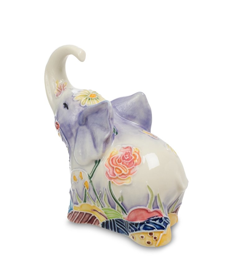 Статуэтка из фарфора Голубой слоненок с поднятым хоботом Pavone JP-11/ 48, фотография со спины