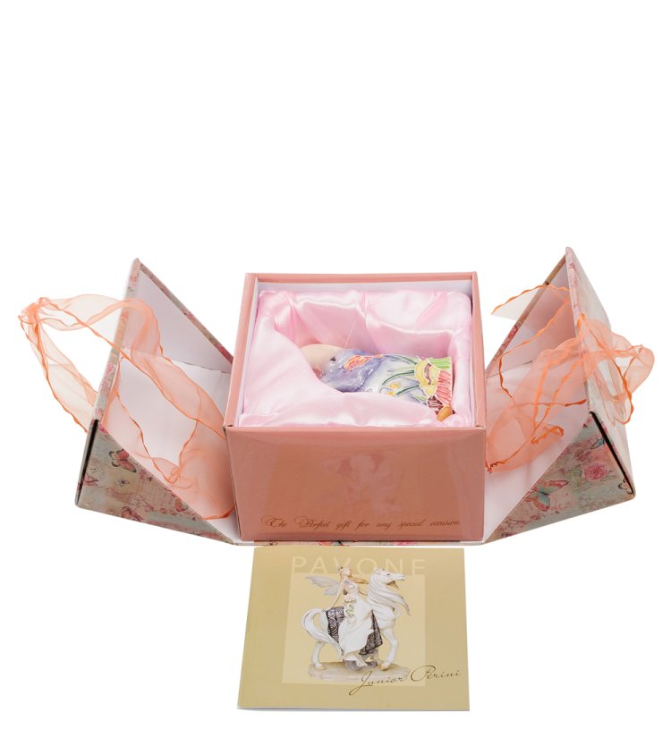 Статуэтка из фарфора Голубой слоненок с поднятым хоботом Pavone JP-11/ 48, фотография в упаковке