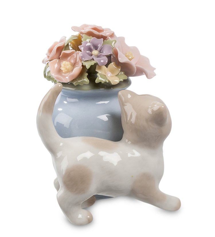 Статуэтка из фарфора Котенок у Вазы с цветами Pavone CMS-15/12, фотография сбоку