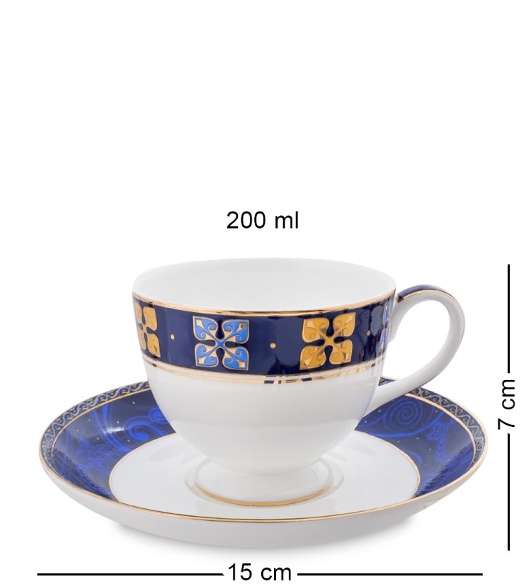 Чайный сервиз на 6 персон с тарелками Золотой Палермо Pavone JK-194, фотография чайной пары