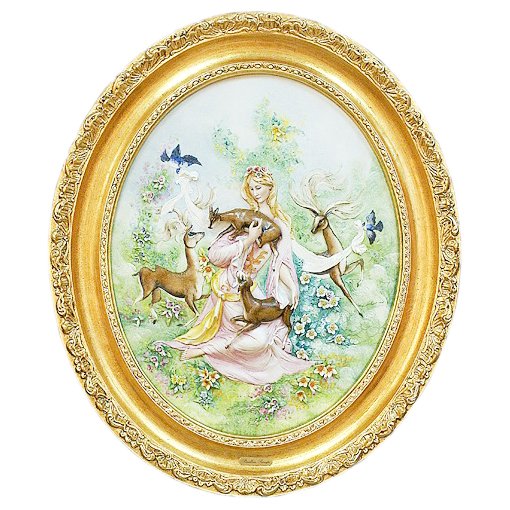Фарфоровый Барельеф Девушка с оленятами
