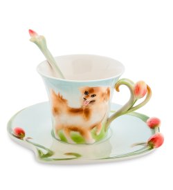 Чайная пара из фарфора с ложечкой Собака
