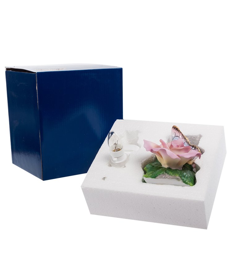Светильник из фарфора Роза с бабочкой Pavone CMS-16/ 5, фотография в коробке