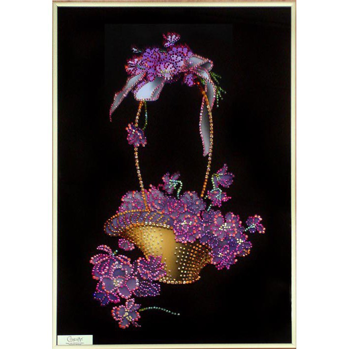 Картина Корзина с фиалками c кристаллами Swarovski