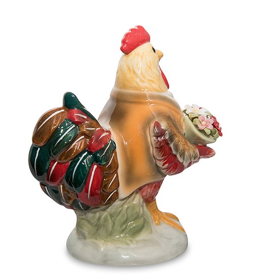 Статуэтка из керамики Петух с подарочным букетом Pavone CMS-59/ 2, оборотная сторона