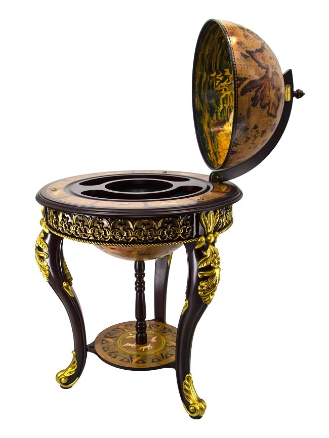 Глобус-бар напольный с золотым декором, сфера 45 Jufeng MG45001RN15, фотография в открытом виде