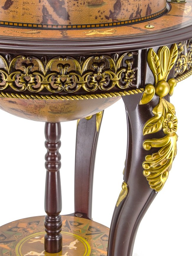 Глобус-бар напольный с золотым декором, сфера 45 Jufeng MG45001RN15, фотография крупным планом