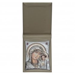 Икона Казанская в светлом футляре, Размер 8x9 см
