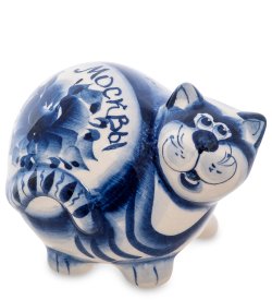 Фигурка Кот-Колобок Голубая гжель