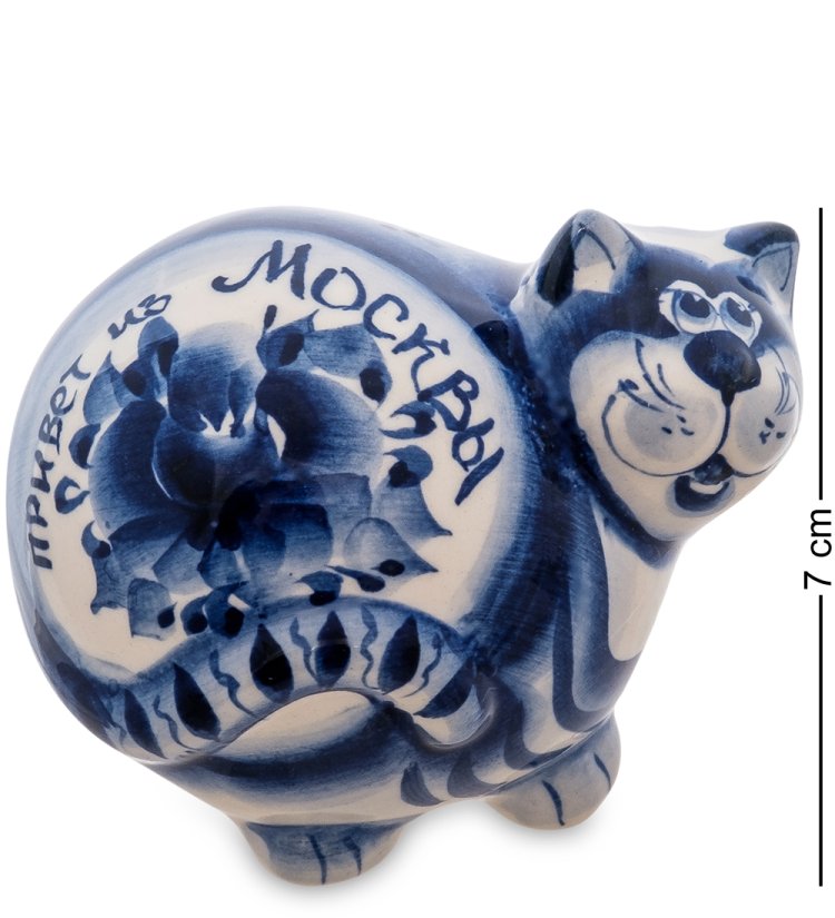 Фигурка Кот-Колобок Голубая гжель ГЛ-365, фотография сбоку