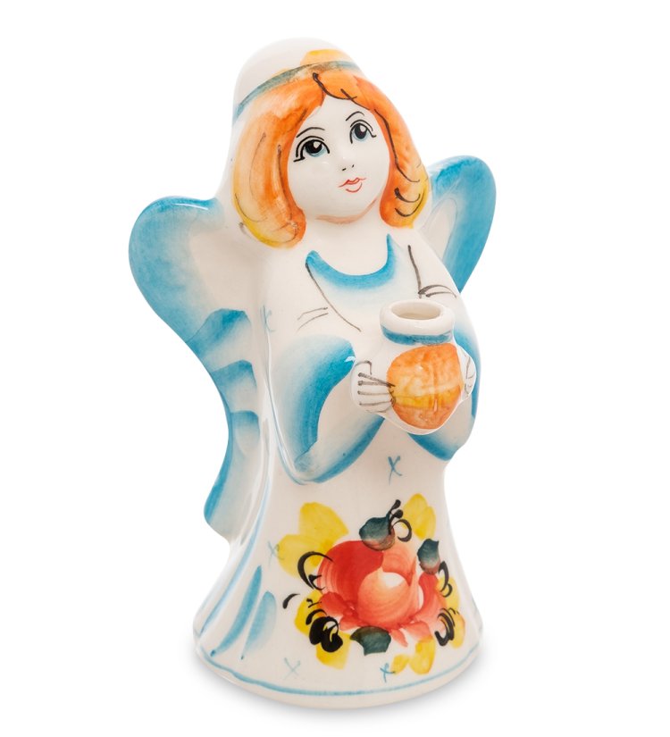 Подсвечник Ангел Цветная гжель ГЛ-110, фотография сбоку