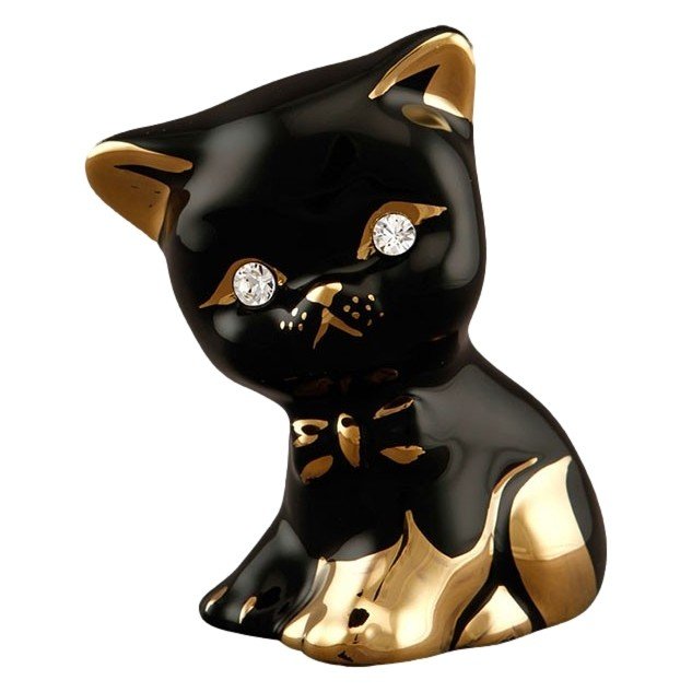 Статуэтка Маленький черный Котёнок, Золотой декор, Правый
