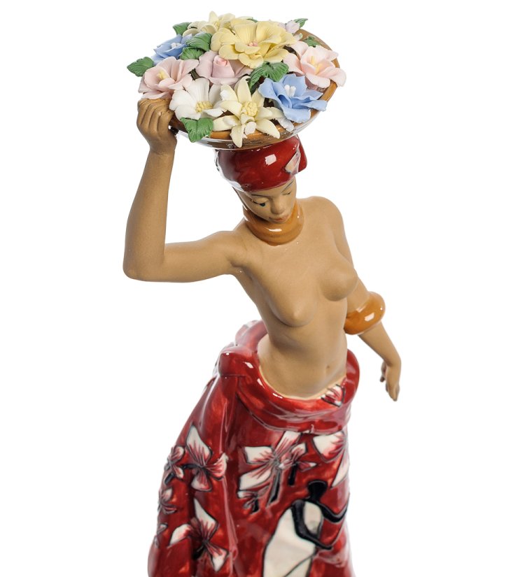 Статуэтка из фарфора Африканка с корзиной цветов на голове Pavone JP-39/ 3, фотография цветов