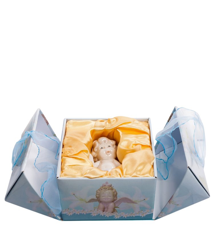 Статуэтка из фарфора Возмущенный Ангелочек карапуз Pavone JP-34/ 8, фотография в упаковке