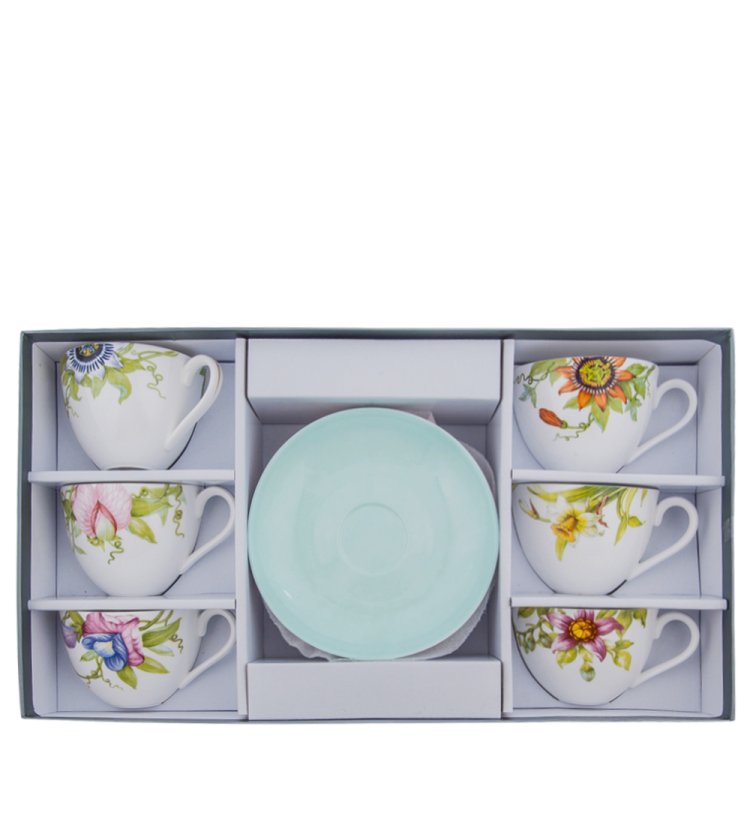 Чайный набор на 6 персон из фарфора Сады Примадонны JK- 08, фотография в упаковке