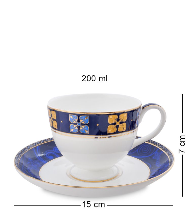 Чайный сервиз на 6 персон из фарфора Золотой Палермо Pavone JK-195, фотография чайной пары