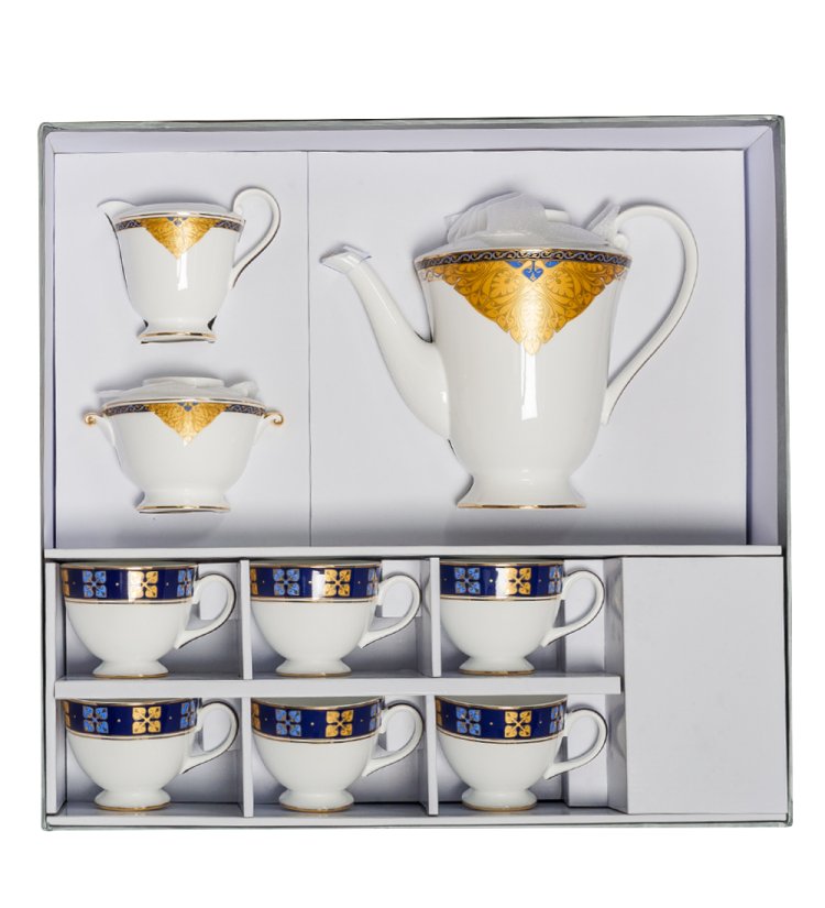 Чайный сервиз на 6 персон из фарфора Золотой Палермо Pavone JK-195, фотография в упаковке