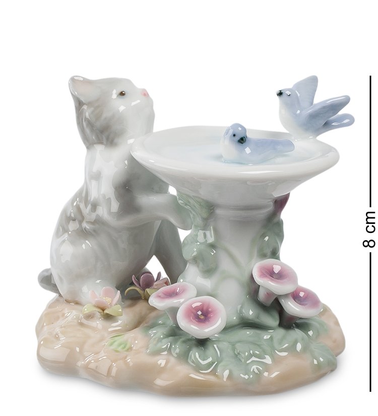 Статуэтка из керамики Котик с птичками Веселый фонтанчик Pavone CMS-15/68