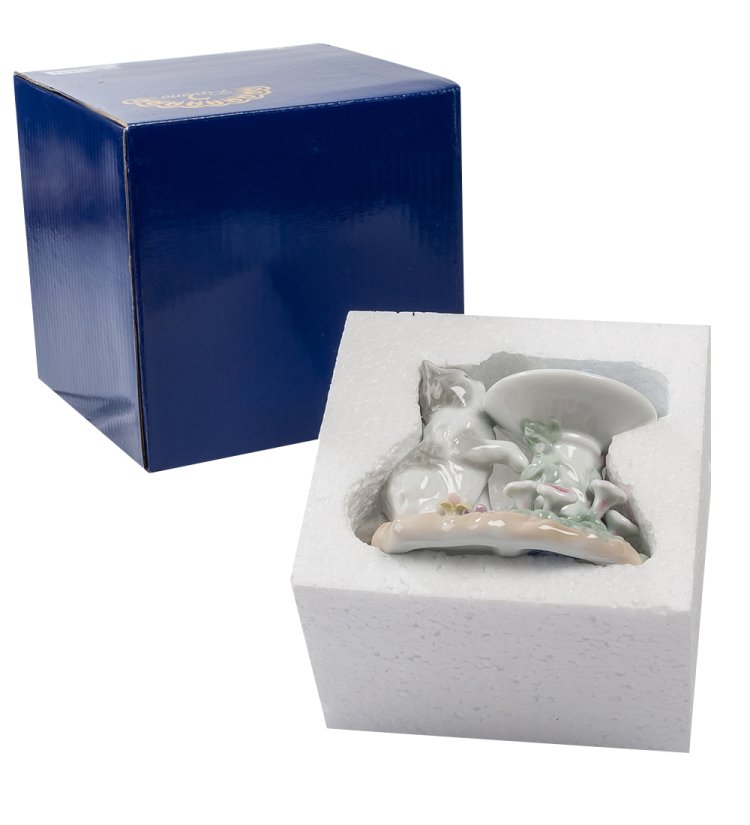 Статуэтка из керамики Котик с птичками Веселый фонтанчик Pavone CMS-15/68, фотография в упаковке