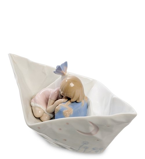 Музыкальная статуэтка из фарфора Девочка в лодке Pavone  JP-42/29, вид сверху