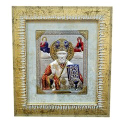 Декоративное панно в золотой рамке Николай Чудотворец