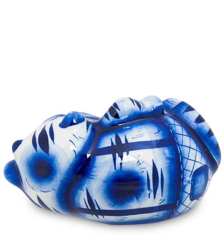 Фигурка Кот-Таити Голубая гжель ГЛ-199, фотография сбоку